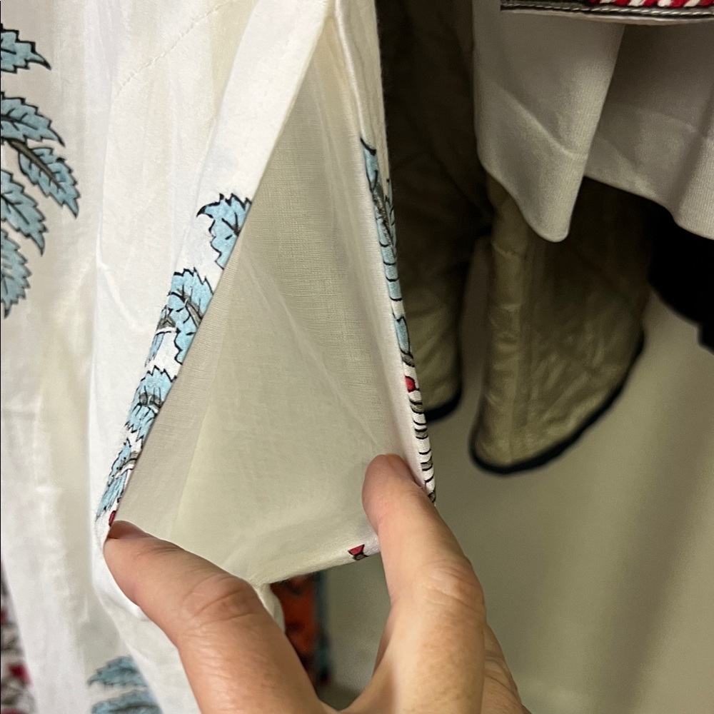 Oliphant White Maxi Dress with Blue and Red Leaf Design - Picture 6 of 6